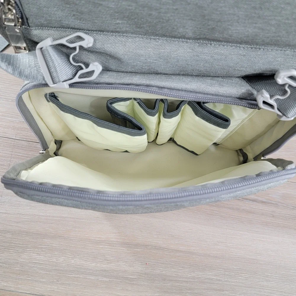 HWJF Gray Diaper Bag Backpack with USB Charging Port and Fold Out Station